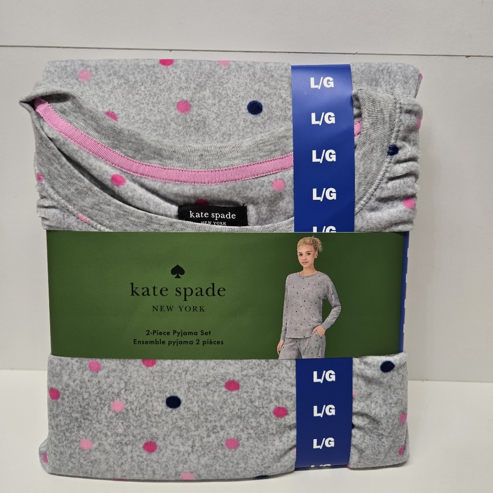 Kate Spade Gray Polka Dot Pajama Set with Pink Dots - Picture 5 of 6